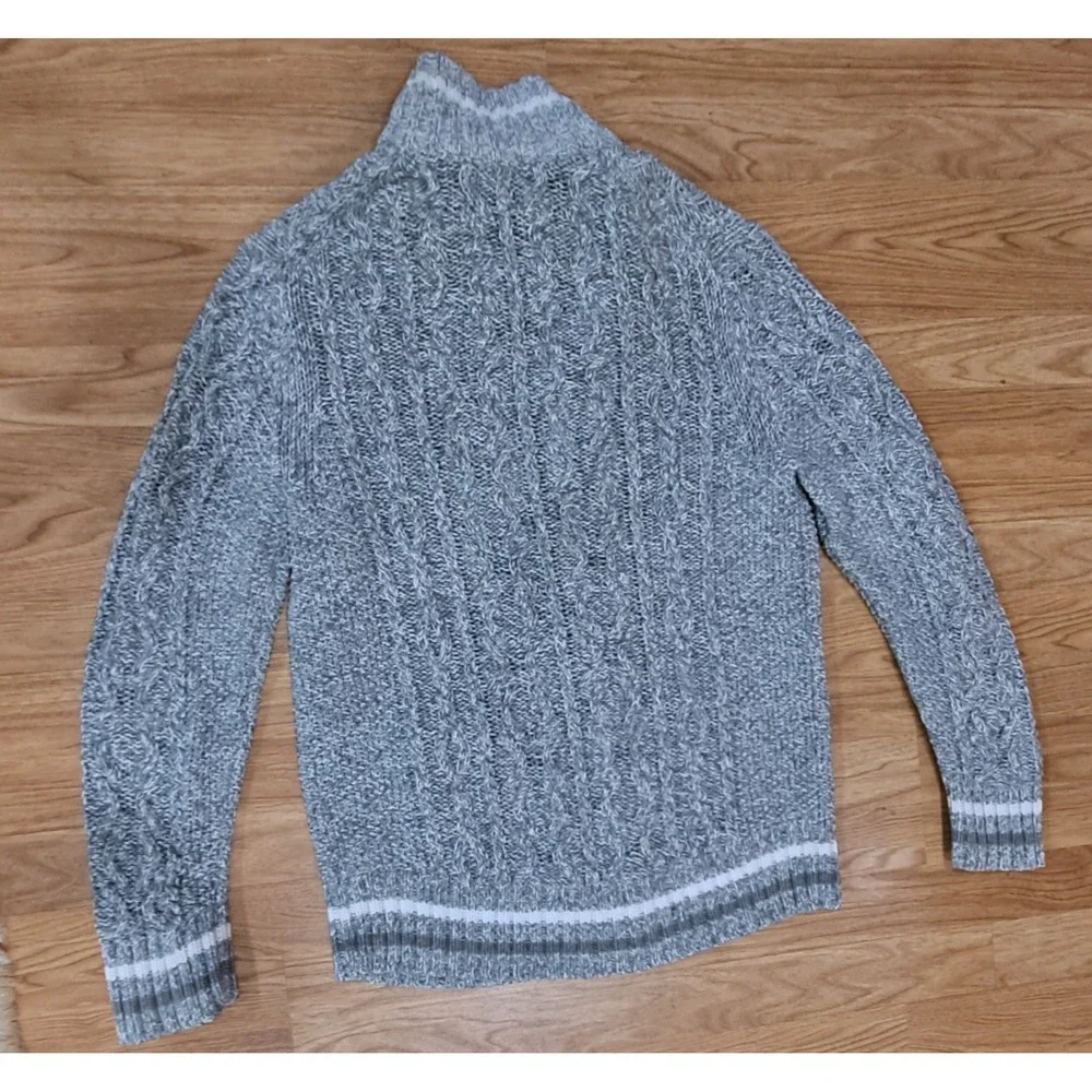 Express Sweater Men's‎ L Cardigan Gray Button Cotton Heavy Knit Long Sleeve